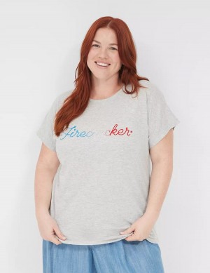 Women Lane Bryant Embroidered Firecracker Graphic Tee T Shirts Grey | XHN8290OB