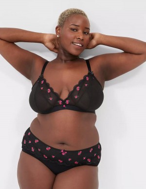 Women Lane Bryant Embroidered No-Wire Triangle Bralettes Black | WSF6865JK