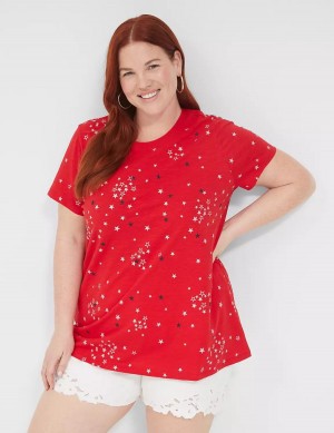 Women Lane Bryant Embroidered Stars Graphic Tee Tank Top Red | LRD652LK