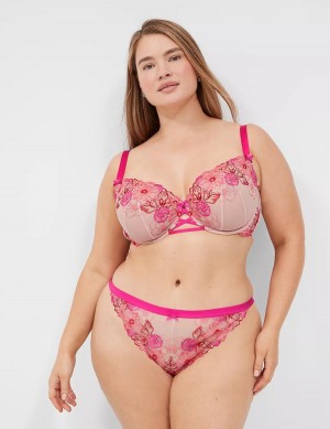 Women Lane Bryant Embroidered Thong Panty Rose Pink | WJX6871UM