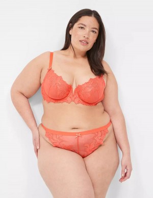 Women Lane Bryant Embroidered Thong Panty Red Coral | TZX6173IV