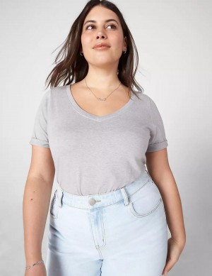 Women Lane Bryant Essential V-Neck Tee Tank Top Light Grey | QPM2866OF