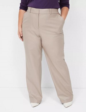 Women Lane Bryant Faux-Leather Straight Leg Pants Grey Brown | XVL27ZH