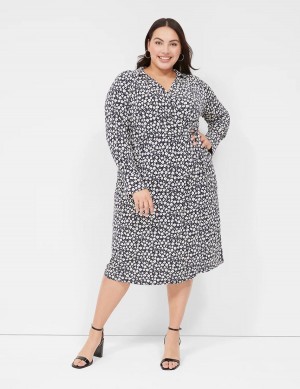 Women Lane Bryant Faux-Wrap Collar Jersey Midi Dress Navy | VCH4225ZV