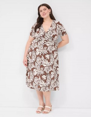Women Lane Bryant Faux-Wrap Jersey Midi Dress Brown | CTS1614IT