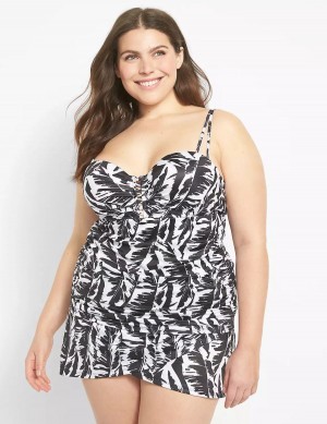 Women Lane Bryant Faux-Wrap Swim Skirts White Black | GJA935PR