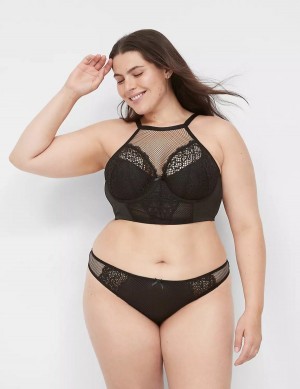 Women Lane Bryant Fishnet High-Neck French Balconette Bra Black | GJG6370EQ