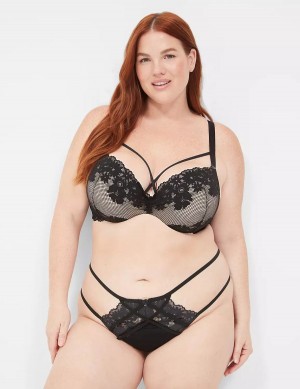 Women Lane Bryant Fishnet Lace Max Boost Plunge Bralettes Black | KKS1263NT