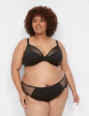 Women Lane Bryant Fishnet Lightly Lined Plunge Bralettes Black | UBU1672RN