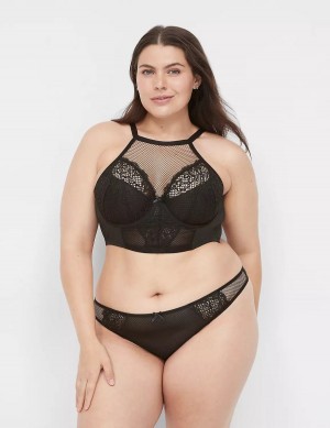 Women Lane Bryant Fishnet Thong Panty Black | QYG7226XK