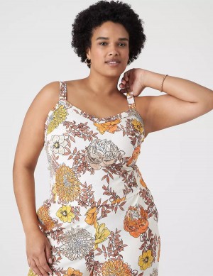 Women Lane Bryant Fitted Crop Cami Tank Top White Multicolor | GEV1599AD