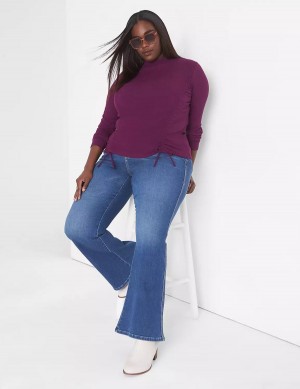 Women Lane Bryant Fitted Crop Mock-Neck Double-Drawcord Tee T Shirts Dark Purple | DFR9644DR