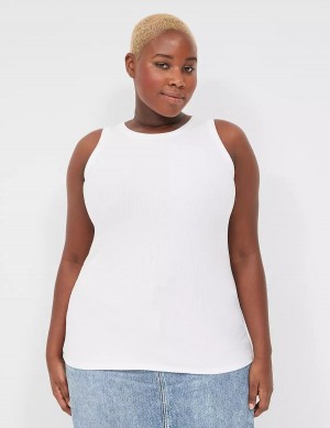 Women Lane Bryant Fitted High-Neck Rib Tank Top White | AWA2788TJ