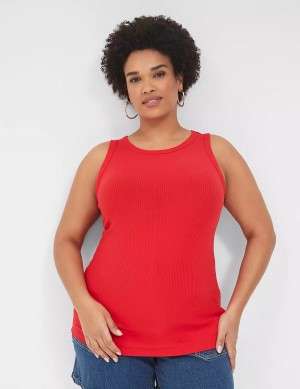 Women Lane Bryant Fitted High-Neck Rib Tank Top Red | BXB9731LM
