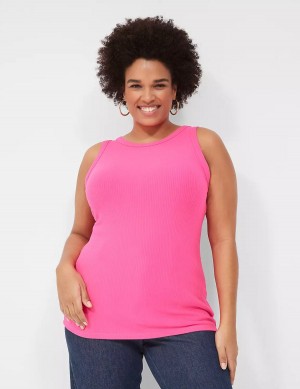 Women Lane Bryant Fitted High-Neck Rib Tank Top Pink | LOW8829ZK