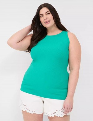 Women Lane Bryant Fitted High-Neck Rib Tank Top Light Turquoise | QRA9963HK