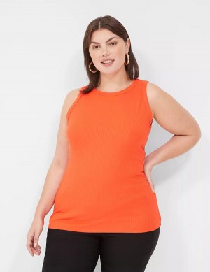 Women Lane Bryant Fitted High-Neck Rib Tank Top Light Red | VDJ6899KA
