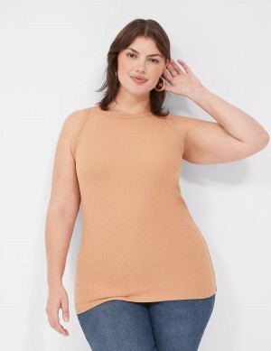 Women Lane Bryant Fitted High-Neck Rib Tank Top Brown | CJV7843AL