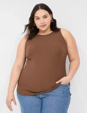 Women Lane Bryant Fitted High-Neck Rib Tank Top Brown | AJO6349YH