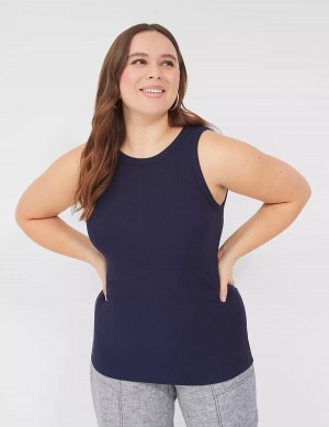Women Lane Bryant Fitted High-Neck Rib Tank Top Blue | ZWU3553QB