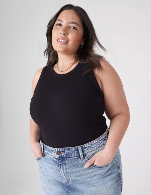 Women Lane Bryant Fitted High-Neck Rib Tank Top Black | JYQ2886YQ