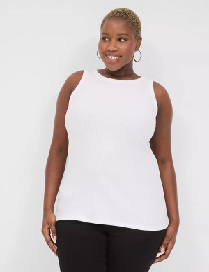 Women Lane Bryant Fitted High-Neck Ribbed Tank Top White | ROU2579BI
