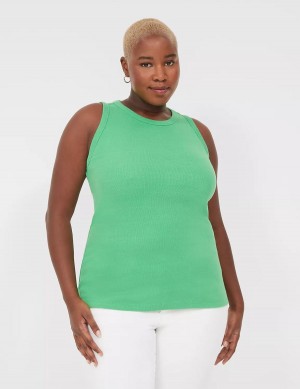 Women Lane Bryant Fitted High-Neck Ribbed Tank Top Green | OND184NE