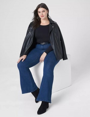 Women Lane Bryant Fitted Long-Sleeve Crop Tee T Shirts Black | NDN7471DZ