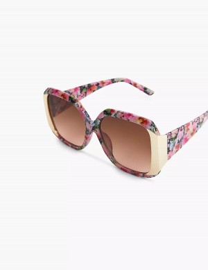 Women Lane Bryant Floral With Goldtone Square Sunglasses Red Multicolor | FIV7448YI
