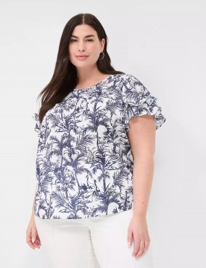 Women Lane Bryant Flutter-Sleeve Crew-Neck Top T Shirts Navy | WJG55100NE