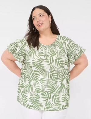 Women Lane Bryant Flutter-Sleeve Crew-Neck Top T Shirts Green | HJV1567GD