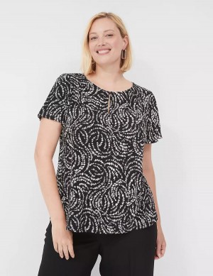 Women Lane Bryant Flutter-Sleeve Keyhole-Front Top T Shirts Black | BUU7056RS