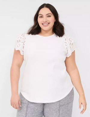 Women Lane Bryant Flutter Eyelet-Sleeve Top T Shirts White | NFP4299KW
