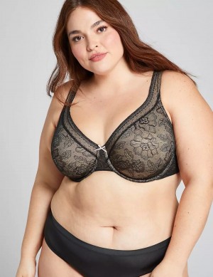Women Lane Bryant Full Coverage with Lace Unlined Bra Black | RLW1720IX