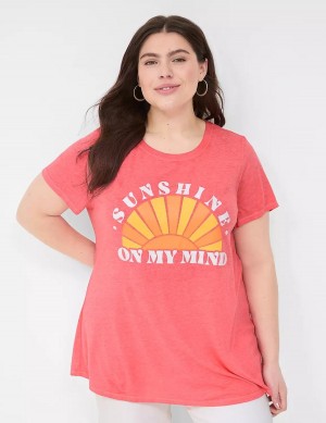 Women Lane Bryant Glitter Sunshine On My Mind Graphic Tee T Shirts Pink | CNW875TZ