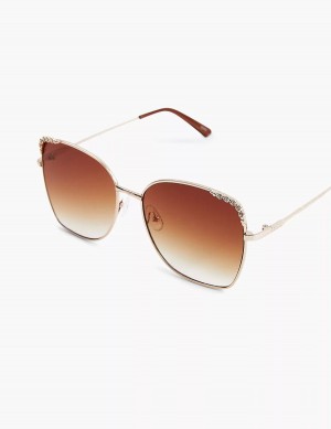Women Lane Bryant Goldtone & Bling Butterfly Aviator Sunglasses Gold | OBJ8088BA