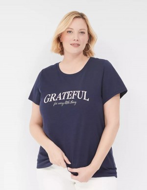 Women Lane Bryant Grateful Graphic Tee T Shirts Blue | NDC6996SP