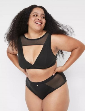 Women Lane Bryant High Apex With Mesh Overlay Bralettes Black | UYT7459HP