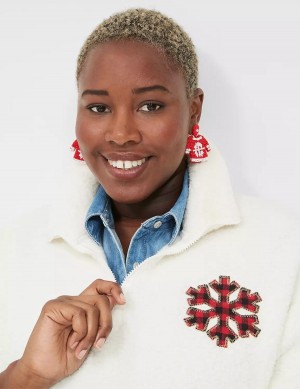 Women Lane Bryant Holiday Beaded Christmas Sweater Earrings Silver | TZP6172AA