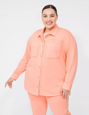 Women Lane Bryant LIVI Button-Front French Terry Shacket Shirts Coral | UNQ8537KO