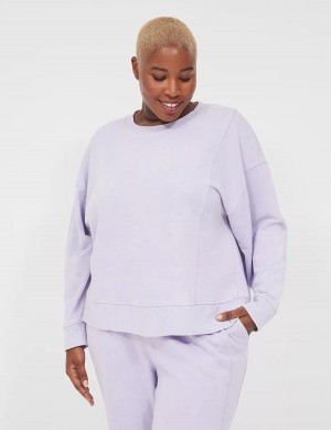 Women Lane Bryant LIVI Crew-Neck French Terry Washed Sweatshirts Purple | HRH4835XG