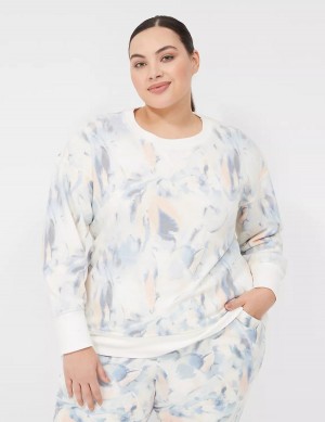Women Lane Bryant LIVI Crew-Neck French Terry Sweatshirts Blue | QQP1982WJ