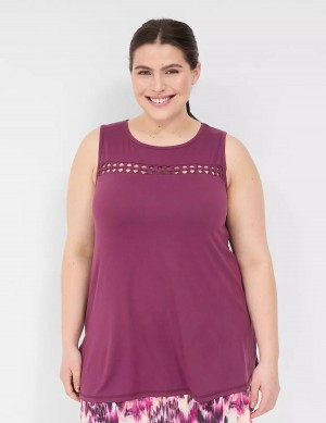 Women Lane Bryant LIVI Crew-Neck Macrame Tank Top Dark Purple | XMU5536OR