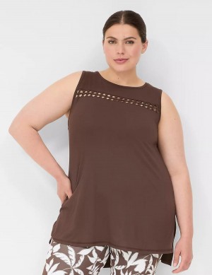 Women Lane Bryant LIVI Crew-Neck Macrame Tank Top Dark Brown | CLH6982NP