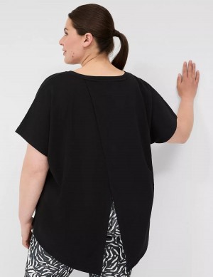 Women Lane Bryant LIVI Crochet-Detail French Terry Top T Shirts Black | SJQ9619LS