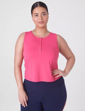 Women Lane Bryant LIVI Crop Snap-Up Wicking Tank Top Fuchsia Pink | PQG8459TJ