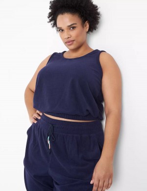 Women Lane Bryant LIVI Crop Towel Terry Tank Top Blue | DVM8988PU