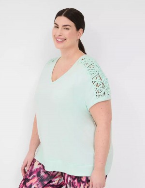 Women Lane Bryant LIVI French Terry Macrame Sweatshirts Green | LBA1732KD