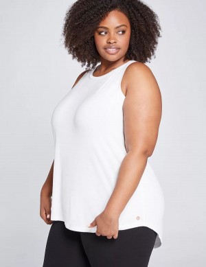 Women Lane Bryant LIVI High-Neck V-Back Tank Top White | AGN5131VB