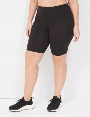 Women Lane Bryant LIVI High-Rise Recycled LIVI Soft Knee Shorts Black | PKX440RQ